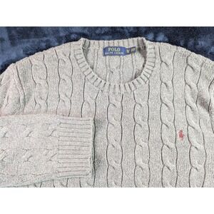 Polo Ralph Lauren Men's XL Cable Knit Sweater Gray 100% Cotton Crew Neck